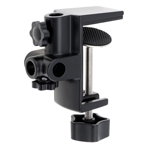 RTNLIT Desk Lamp Clamp, 0.49in/12.5mm 4 Hole Metal Table Mounting Clamp, Universal C Clamp for Magnifying Light/Microphone/Boom Scissor Arm, Fits up to 2-1/2 inches Desktop Thickness(Black) - color: Black