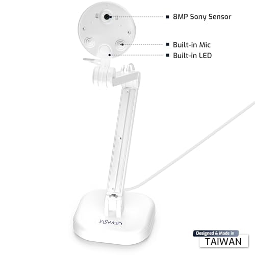 INSWAN INS-1 Classic USB Document Camera/Webcam, 8MP, Built-in LED, Mic | Auto Focus, Plug & Play, Compatible with Windows / Mac / Chromebook for Distance Learning, Live Demo, Online Teaching, White