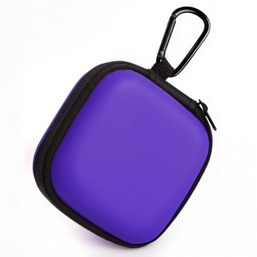 Square Earbud Case with Carabiner, Portable Small Carrying Pouch for Wired/Wireless Earphones, EVA Travel Organizer Box for Charging Cables, USB Flash Drives, SD Cards, Purple - color: B9-Purple