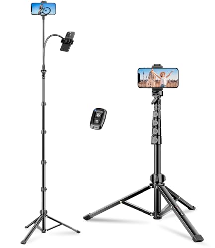Phone Tripod, 86" Tall Tripod Stand with Gooseneck and Remote, Suitable for Recording Fitness Vlog Watching Cooking, Compatible with Smartphone, Camera, 1 Pcs - size: 86 inch