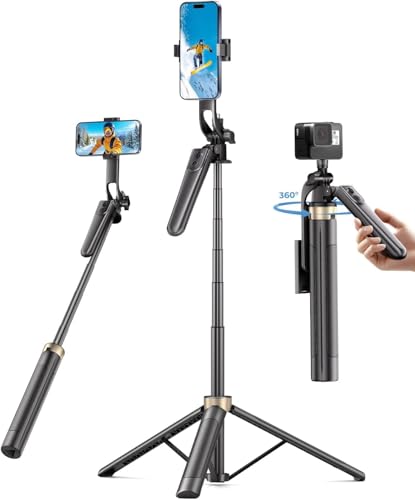 72" Phone Tripod, Tripod for iPhone with Wireless Remote Control, Portable Selfie Stick for iPhone, Live Streaming, Video Recording, Compatible with Cell Phones, Cameras - color: Deep Black, size: 72 in