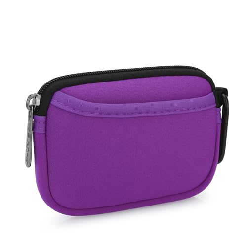 E-Tree Mini Neoprene Pouch Case for Phone Charger Airpods Cables Earphones MagSafe Power Adapter Keys Keychain Small Accessories Storage Organizer Tech Bag, Coin Purse Wallet, Zipper Pocket (Purple) - color: Purple