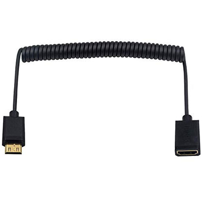 Duttek 4K Mini HDMI to HDMI Coiled Cable 6FT/1.8M, Mini HDMI Male to A Female Extension Cable Supports 1080P, 3D for Camera, Camcorder, Laptop, Projector - size: Male to Female 1.8M