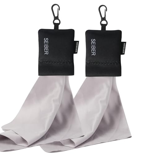 SEIBER Microfiber Lens Cleaning Cloth Screen Cleaner, Black, 2PCS | 7 x 7 inch, with Neoprene Pouch, For Glasses, Laptops, Cameras, Self-Closing Bottom - color: Black