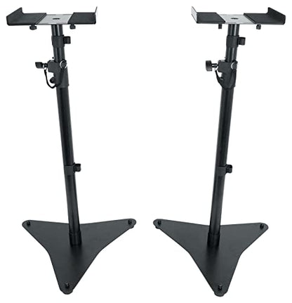 Rockville RVSM5 Pair Studio Monitor Bookshelf Speaker Stands | 33-52" Adjustable Height, Solid Steel, Foam Pad, 50 lbs Capacity, Rubber Feet and Carpet Spikes, Cable Clips - color: Black