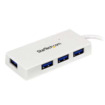 StarTech 4-Port USB 3.0 Hub 5Gbps with Built-in Cable, TAA (ST4300MINU3W) | Multi port hub, Built-in cable, Powered USB 3.2 Gen 1 extender for laptop, White, Backward compatible with 2.0 - color: White, style: 4 x USB-A with Built in Cable