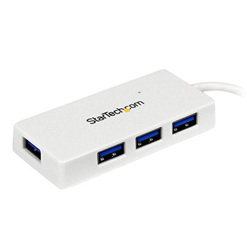 StarTech 4-Port USB 3.0 Hub 5Gbps with Built-in Cable, TAA (ST4300MINU3W) | Multi port hub, Built-in cable, Powered USB 3.2 Gen 1 extender for laptop, White, Backward compatible with 2.0 - color: White, style: 4 x USB-A with Built in Cable