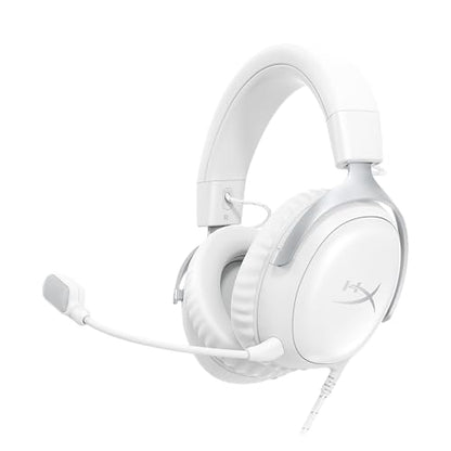 HyperX Cloud III – Wired Gaming Headset, PC, PS5, Xbox Series X|S, Angled 53mm Drivers, Memory Foam, Durable Frame, Ultra-Clear 10mm Mic, USB-C, USB-A, 3.5mm – White