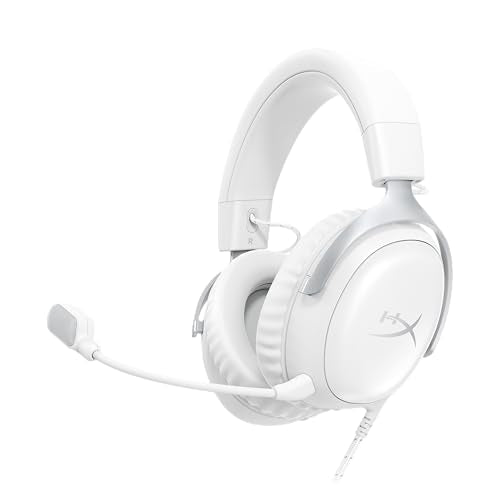 HyperX Cloud III – Wired Gaming Headset, PC, PS5, Xbox Series X|S, Angled 53mm Drivers, Memory Foam, Durable Frame, Ultra-Clear 10mm Mic, USB-C, USB-A, 3.5mm – White