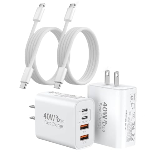 2Pack iPhone 17/16/15 Pro Max USB C to C Woven Cable Cord,PD 40W Type C Apple Charger 4 Port Wall Plug with 3FT USB C-C Fast Charging Woven Cord for iPhone 17 Air/16e/17/16/15/15 Plus/Pro/Pro Max/iPad - size: 3FT C-C