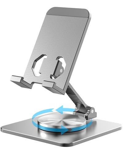 Adjustable Phone & Tablet Stand, Fits 4–9.7in Devices, Grey | 360° Viewing Flexibility • Reinforced Aluminum Build • Dual-Hinge Adjustment • Travel-Ready Storage - color: Grey
