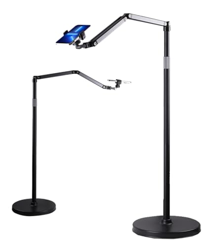 Phone Floor Stand for Recording Cell Phone Holder for Bed, Adjustable Tall Stand with Ultra-Long Extension Arm, 360° Swivel, Compatible with iPhone Samsung and More - size: 51in Height (Floor Phone Stand)