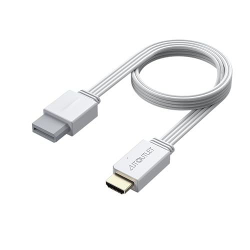 AUTOUTLET Wii to HDMI Converter 1080P 4ft/120cm for Full HD Device, Adapter with HDMI Male Cable Output Compatible with Nintendo Wii, Wii U, HDTV, Monitor-Supports All Wii Display Modes - color: White, size: 4ft