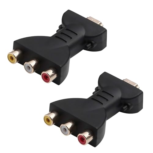 2Pcs Black HDMI to 3-RCA AV Converter | Male to Female Adapter for TV, DVD and Home Audio | Plug-and-Play HDMI to RCA Solution