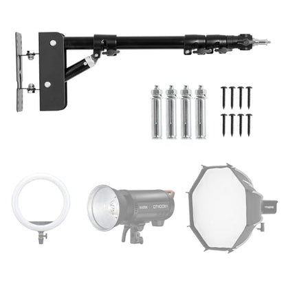 AMBITFUL Wall Mount Triangle Boom Arm, 43inch/110cm Adjustable Photography Light Bracket, 180° Rotatable Studio Wall Stand with 1/4" 3/8" Screws, 5kg Load for Barbershop Live Streaming Video Shooting - size: Boom Arm -110cm