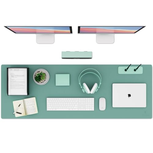 K KNODEL Large Office Leather Desk Mat, Mouse and Keyboard Pad, Computer and Laptop Mat, Desktop Protector and Cover, Writing Pad and Blotter (47.2"x17", Green) - color: Green, size: 47.2" x 17"