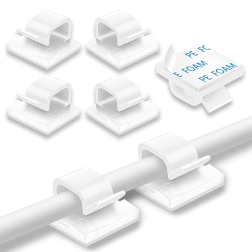 200 Pcs Cable Clips, Adhesive Cable Organizer Cord Holder Wire Clip Wire Management Self Adhesive Hooks Wire Holder for Office, Home(White, 200PCS) - color: White, size: 200PCS-Standard