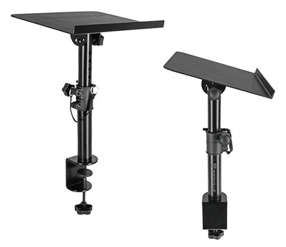 Rockville DMS75 Pair Studio Monitor Speaker Stands, Desk Clamp, 15 Degree Adjustable Tilt, 6 Height Positions, Silicone Anti-Slip Pad | 15 Degree Tilt, 360 Degree Rotation, Silicone Grip, Tool-Less Assembly, 6-Position Height, 60 lb Capacity