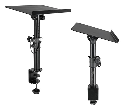 Rockville DMS75 Pair Studio Monitor Speaker Stands, Desk Clamp, 15 Degree Adjustable Tilt, 6 Height Positions, Silicone Anti-Slip Pad | 15 Degree Tilt, 360 Degree Rotation, Silicone Grip, Tool-Less Assembly, 6-Position Height, 60 lb Capacity