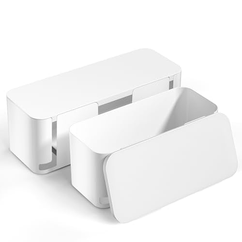 YECAYE 2 Pack Cable Management Box, Pet Friendly Cord Organizer Box for Home & Office, Child-Proof Cable and Power Strip Protector Box, Wire Hider and Cord Organizer for Desk, White - color: White, size: XL+M