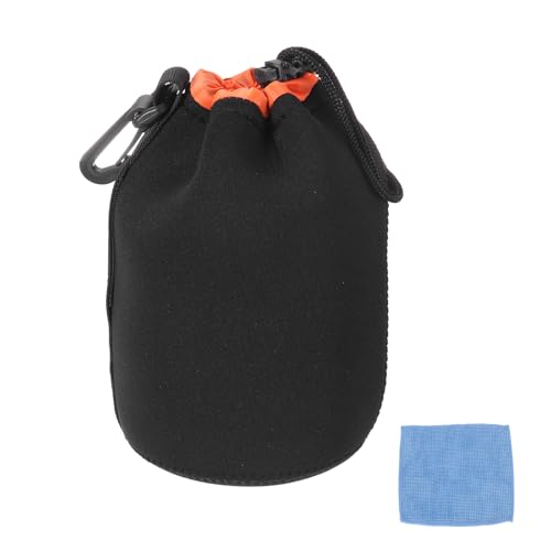 PATIKIL Camera Lens Pouch, 4" ID x 6" H Drawstring Plush Lens Pouch Protective Camera Lens Case Bag Soft Plush Neoprene Bag for DSLR Photography Gear, Black/Orange - color: Black/Orange, size: 4 x 6 Inch
