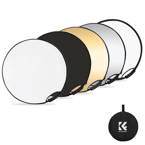 K&F CONCEPT 22"/60cm 5-in-1 Light Reflector with Handle Grip and Bag, Multi Disc Collapsible Portable Photography Diffuser Gold, Silver, White, Black, Translucent for Studio and Outdoor Lighting - size: 22 inches (60 cm)