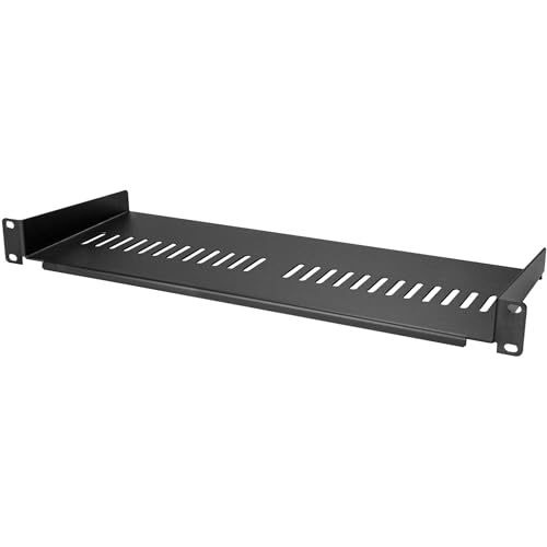 StarTech.com 1U Server Rack Shelf - Universal Vented Rack Mount Cantilever Tray for 19" Network Equipment Rack & Cabinet - Heavy Duty Steel - Weight Capacity 44lb/20kg - 7" Deep Shelf (CABSHELF1U7V) - size: 7", style: single