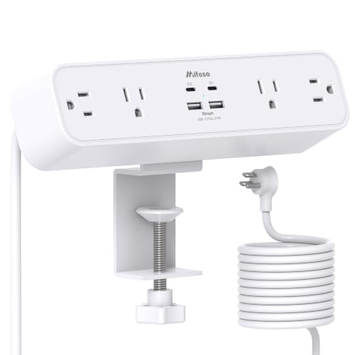 20W USB C Desk Clamp Power Strip, 8-in-1 Desktop Mount Surge Protector with 4 AC Outlets 2 USB-C & 2 USB-A Ports, PD 20W Fast Charging Station, 5Ft Extension Cord, Desk Edge Mount for Home Office - color: White, size: PD20W