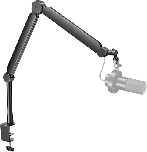 FIFINE Mic Boom Arm, Microphone Stand with Cable Management Channels, Extension Tube, Desk Clamp, Thread Adapter, Fully Adjustable Metal-Built Podcast Mic Arm for Streaming Gaming Recording-BM66T - size: BM66T Black（With Extension Tube)