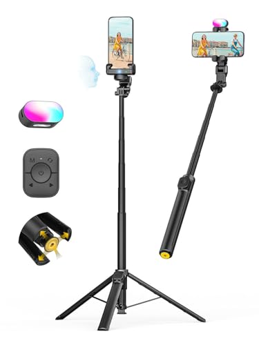 AOCHUAN 70.9” Auto-Open 4-in-1 Smartphone Gimbal Stabilizer for iPhone w/Magnetic Remote,AI Face Tracking Phone Stabilizer(No App Needed), 360°Rotating Gimbal w/RGB Light &Built-in Tripod, M3Pro Black - color: Black