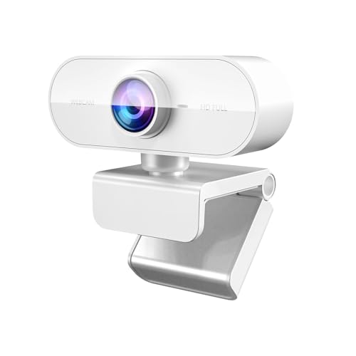 Webcam 1080P HD,Web cam with Microphone, Noise Cancellation, Wide-Angle Lens, Auto Light Correction, Plug & Play USB Webcam for Laptop, Desktop, PC, Mac, Zoom, Skype, Streaming,White