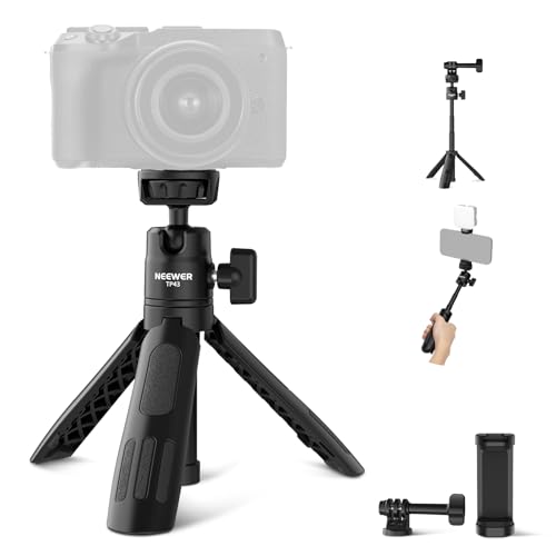 NEEWER Basics Mini Desk Selfie Stick Tripod Compatible with iPhone GoPro Insta360 DJI, Portable Small Camera Webcam Android Cell Phone Holder Ball Head Elevated Axis Video Recording Stand, TP43 Black - color: Black