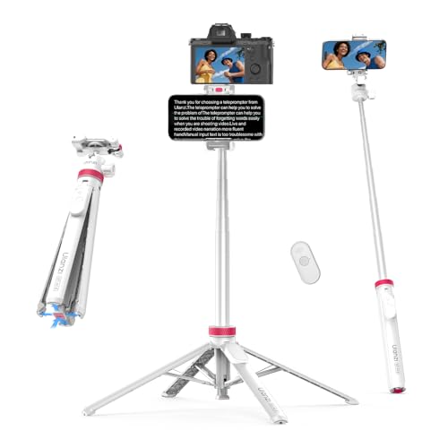 ULANZI MT-44B Phone Tripod, 59'' Auto Open Phone Stand with Dual Camera Set up, 360° Ball Head, Extendable Selfie Stick w Cold Shoe for Filming/Selfie in Vlog, Family Gatherings, White - color: White