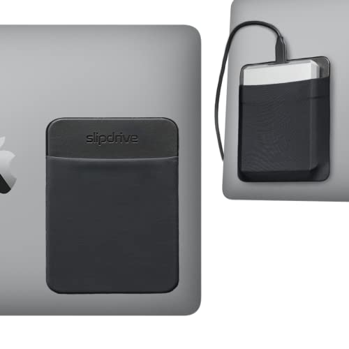 Slipdrive - Portable Hard Drive Sleeve for Laptop - HDD Hard Disk Drive - Reusable Adhesive - 5.5” x 4.5” Stick on External Hard Drive Carrying Case - Travel Pocket Pouch (Large, Black) - color: Black, size: Large (For HDD)