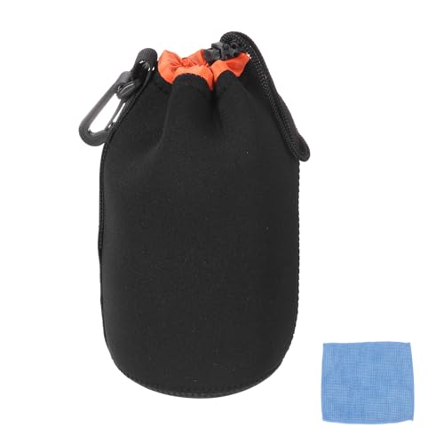 PATIKIL Camera Lens Pouch, 4" ID x 10" H Drawstring Plush Lens Pouch Protective Camera Lens Case Bag Soft Plush Neoprene Bag for DSLR Photography Gear, Black/Orange - color: Black/Orange, size: 4 x 10 Inch