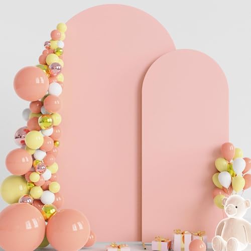Wokceer Wedding Arch Cover 7.2FT, 6FT Spandex Fitted Wedding Arch Backdrop Covers 2 Set Round Top Chiara Arches Backdrop Cover for Birthday Party Ceremony Banquet Decoration Pale Pink - color: Pale Pink, size: 7.2FT,6FT