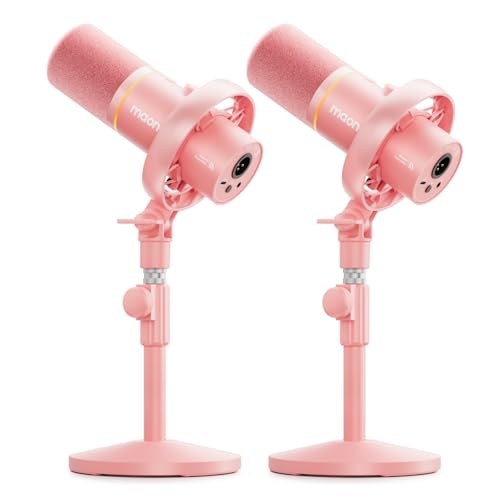 MAONO PD200W Hybrid Wireless Podcast Equipment Bundle for 2, XLR USB Dynamic Microphone Kit with 2 Desktop Stand, Software, Noise Cancellation, for Co-hosted Podcast, Vocal Recording, Pink - color: Pink