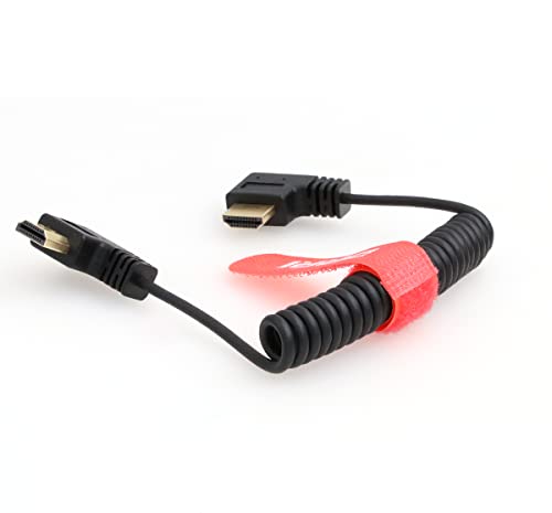 8K High Speed HDMI-A 2.1 Coiled Cable - Left Angle to Right Angle for Z Cam, Lumix S5 II, Sony A7IV, BMPCC4K, Hollyland 400s Transmitter - color: Black Coiled, size: Left HDMI-Right HDMI