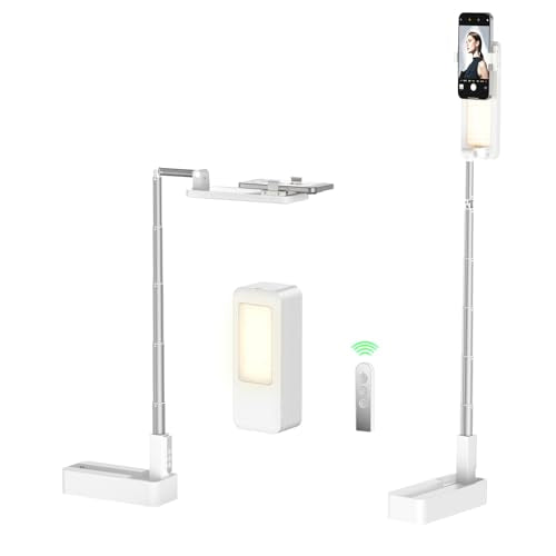 4smarts Phone Tripod Recording with LED Light, 360° Rotatable, Portable & Extendable Stand for 3.5-6.9” Smartphones, Wireless Rechargeable, Ideal for Beauty Content & Live Streaming