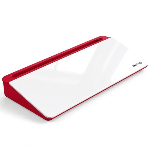 Chalkola Red/White Glass Desktop Whiteboard with Storage - Dry Erase Board, Work Desk Organizers, Computer Keyboard Stand, Home Office Desk Accessories, Workspace Desktop Buddy - color: Red/White