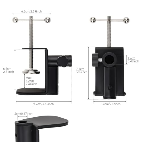 C-Clamp Base Stand Mounting Accessory, Metal Table Mount Desk Clamp for Desktop Lamp Monitor Microphone Mic Arm Stand (12mm/0.47" Dia Hole)