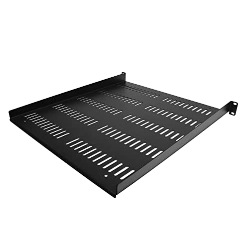 StarTech 1U Vented Rack Shelf, 19in, 55lb, 20in Deep (SHELF-1U-20-FIXED-V) | Universal vented cantilever tray for 19in network equipment rack and cabinet, 2.0mm cold-rolled steel, Airflow - size: 20", style: single