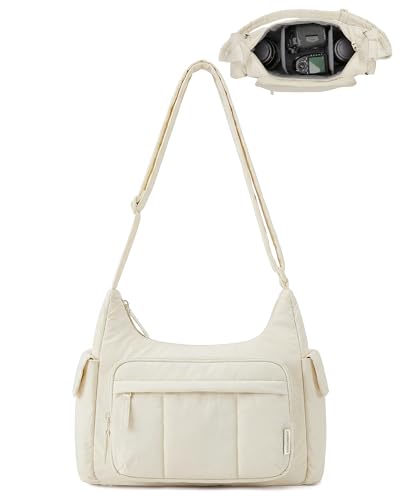 BAGSMART 2 in 1 Puffy Camera Sling Bag for Photographer, Everyday Shoulder Crossbody Bag with Pockets Digital Camera Case for DSLR/Mirrorless, Light Beige - color: Light Beige