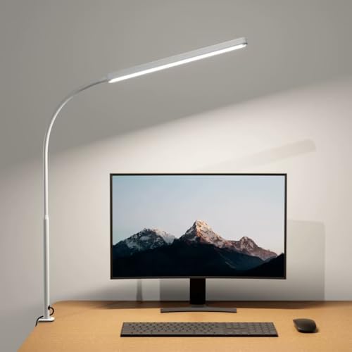 SUPERDANNY Eye-Caring LED Desk Lamp 360° Flexible Gooseneck Work Lamp with Desk Side Clamp Touch Control 3 Light Colors Smooth Dimming Task Lighting Reading Light for Home Office College Dorm, White - color: White, size: Clamp Mount
