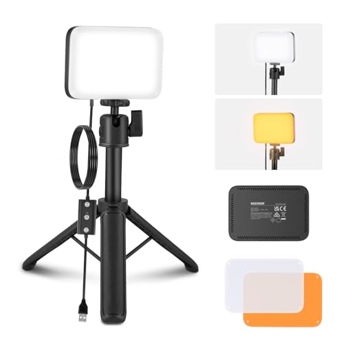 NEEWER BASICS LED Video Panel Light, Bi Color Dimmable Video Conference Lighting Kit with Desktop Tripod Stand/Filters for Webcam Desk Computer Laptop Zoom Call Makeup Recording Selfie Streaming, BP66