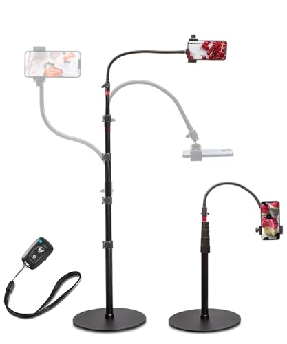 Tall Video Cell Phone Mount with Height Adjustable Stand, Heavy Base, 360 Head - Compatible with iPhone 16, 16 Pro Max, 16 Plus, 15, 14, 13 - color: Center Column Stand