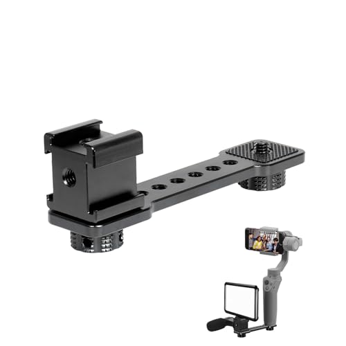 3 Port Cold Shoe Mount Plate for Camera LED Monitor Microphone etc., Aluminum Camera Triple Cold Shoe Extension Bracket Compatible with DJI OSMO Mobile 7P/67/SE, Zhiyun 5S/4/ Feiyu Gimbal Stabilizer