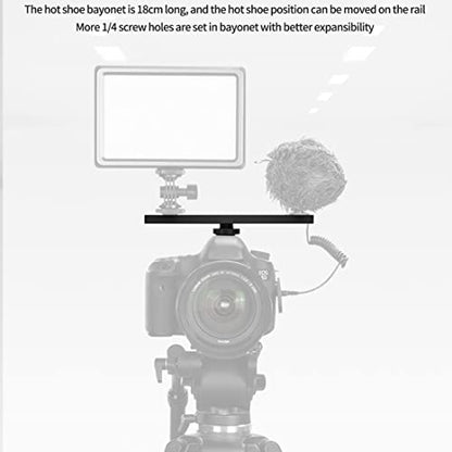 Dual Cold Shoe Extension Bar, Cold Shoe Splitter, 18cm Extension Rail Bracket Bar 1/4" Screw Cold Shoe Mount for Flash Speedlite Video Light Microphone