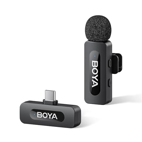 BOYA BY-V10 Wireless Microphones for iPhone 17/16/15 & Android/Laptop with USB-C Port, 328ft Range, 9H Battery Life, Noise Reduction Mini Mic Clip on Lapel Microphone Wireless for Video Recroding - size: 1TX+USB-C RX