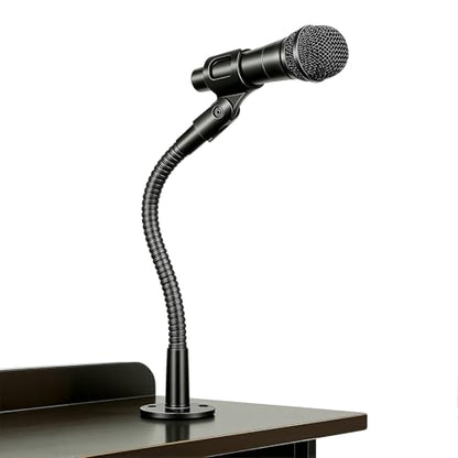 Microphone Stand - 9-INCH Heavy-Duty Flexible Gooseneck Desktop Mic Stands Holder with Flange Mount Base for Lectern Podium Podcast Meetings Lectures Streaming Gaming Studio - size: 9-INCHS